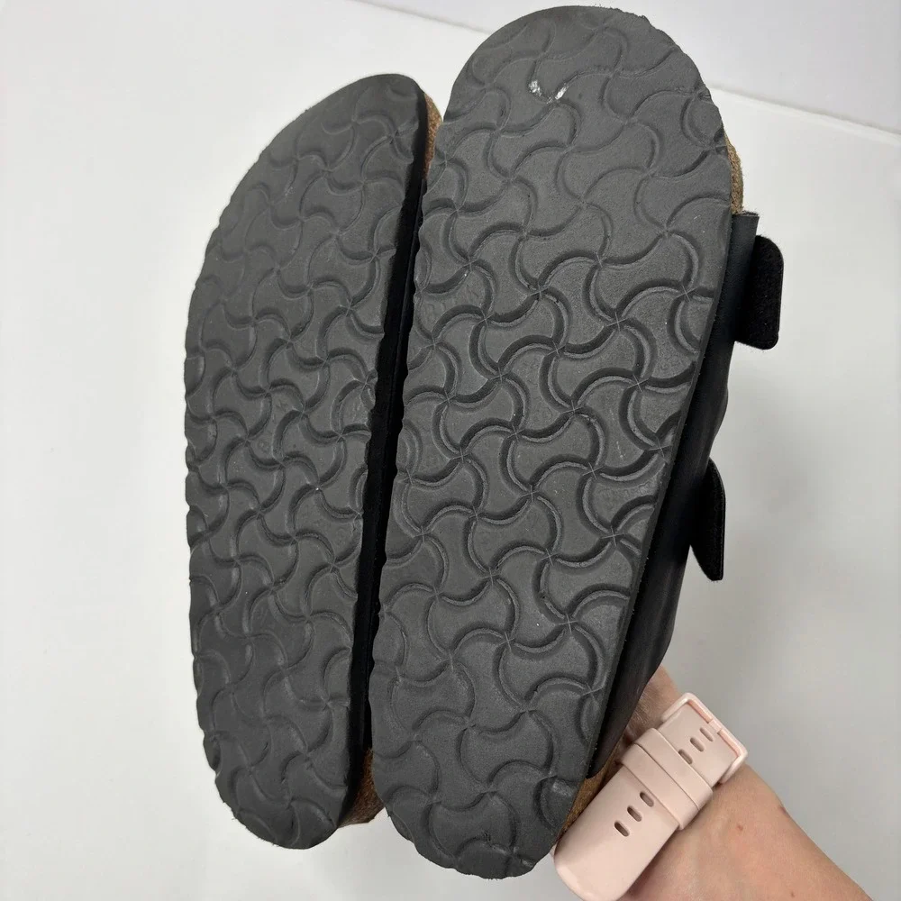 Birkenstock FLAWED Arizona Black Birko-Flor Double Strap Cork Slide Sandals 39 8